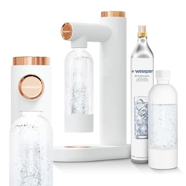 Wessper Gasatore Acqua Frizzante, Acqua Gassata Macchina Per Acqua Frizzante Automatico Gassificatore | Bottiglie PET Da 800ml Ognuna, Senza BPA & Bombole CO2 Cilindro da 60L | Bianco