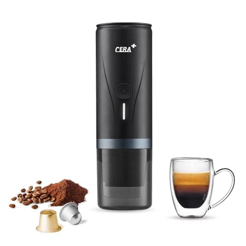 CERA+ Macchina per caffè espresso portatile elettrica con auto-riscaldamento in 3-4 minuti, mini macchina per il caffè da 20 bar con batteria ricaricabile. Compatibile con capsule NS e macinato