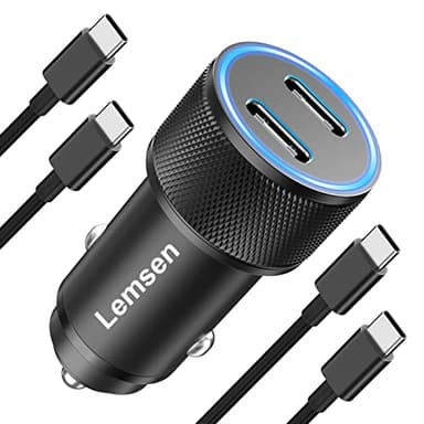 Caricatore Auto USB C, 60W 2 Porte PD Caricabatterie Auto USB C Adattatore Accendisigari USB Presa USB Auto Caricabatterie Auto Cellulare con 2x Cavo per Samsung Galaxy S23 S22 S21,iPhone 15 Pro Max