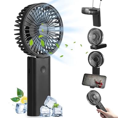 Hianjoo Ventilatore Portatile 4000 mAh, Ventilatore da Tavolo Pieghevole Ricaricabile a 90°, Ventilatore da Collo, 3 velocità Regolabili, Base per Supporto per Cellulare,Ventilatore Personale con Cavo