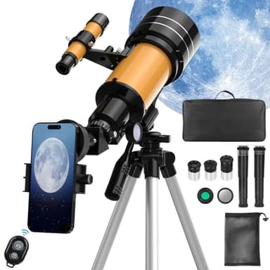 Telescopio Astronomico per Bambini, 70/400mm HD Rifrattore Telescopio Professionale, Treppiede Regolabile, Adattatore Telefonico, per Principianti Adulti Bambini Hobbisti per Osservare La Luna 20-200X