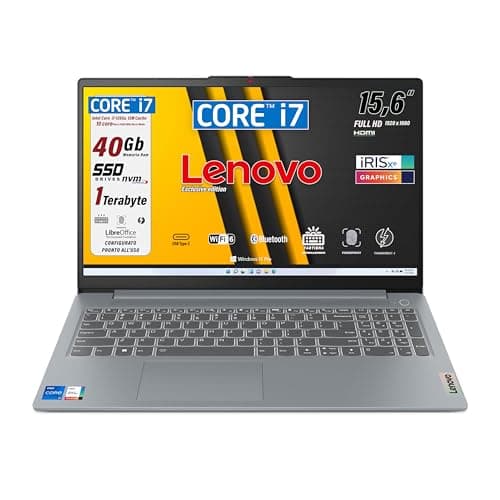 Lenovo, pc portatile Notebook, i7 1255u 10Core, Ram 40 Gb, Display IPS FHD 15,6", SSD 1Tb, Wi-Fi, Bt, USB, Thunderbolt, Tastiera retroilluminata, fingeprint integrato, Win11 Pro, Pronto all'Uso