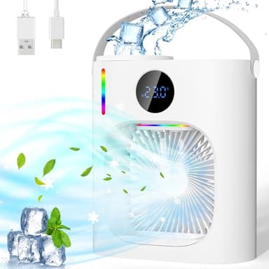 Condizionatore Portatile, Raffreddatore d'aria 4 in 1, 900ml Mini Climatizzatore Portatile Evaporativo Ventilatore Silenzioso, USB Mini Condizionatore Portatile, 3 Velocità, Timer, per Camera/Ufficio