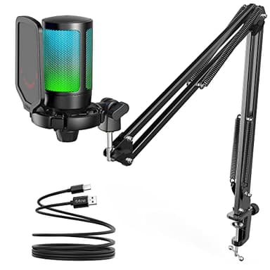 FIFINE Gaming Microfono USB per PC PS4 PS5, RGB Microfono a Condensatore da Tavolo per Streaming Podcasting Youtube, con Pulsante di Silenziamento, Filtro Anti-Pop e Supporto Antiurto