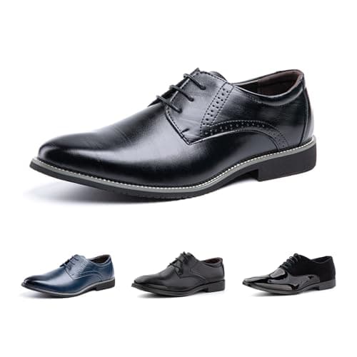 Hitmars Scarpe Stringate Uomo Derby Scarpe Oxford Pelle Verniciata Elegante Scarpe Basse Business Formale Classico HW1-Nero EU43