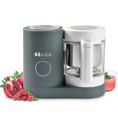 BÉABA - Babycook Néo, Cuocipappa Omogeneizzatore, Cottura a Vapore Delicata, Robot per Pappe 6 in 1, Neonato e Bambino, Bicchiere in Vetro e Cestello in Acciaio Inox, Grigio minerale
