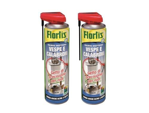 Flortis Nidi di vespe e calabroni. Set di 2 unità di insetticida aerosol. Insetticida per vespe e calabroni e nidi. Spray effetto immediato, raggio oltre 4 metri. Insetticida vespe e calabroni 400ml