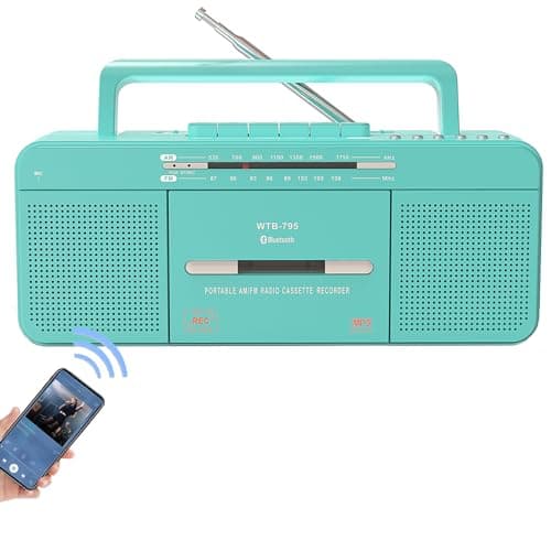 Lettori Audio Cassette Portatili con USB/Bluetooth/Radio Stereo AM/FM, Registratore con Microfono integrato, Convertitore da Cassetta a MP3, jack per auricolari (Lettore cassette verde)