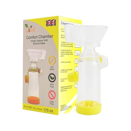 Dispositivo distanziatore antistatico distanziatore per inalatore, camera per inalatore, da utilizzare con inalatore a dose dosata, privo di BPA e lattice per bambini. (Giallo)