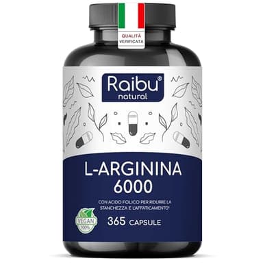 L-Arginina - 365 Capsule Vegane - 6000 mg di L Arginina HCL Pura per Dose Giornaliera - Alto Dosaggio, Senza Additivi e Testato in Laboratorio