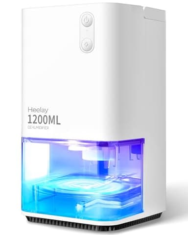 Deumidificatore 1200ML, Heelay® Deumidificatore Casa Muffa Portatile Risparmio Energetico Silenzioso Efficiente con 7 colori Luce, Spegnimento Automatico, Deumidificatore per Camera, Bagn Bianco