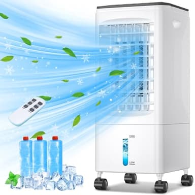 Condizionatore Portatile Hifetar, Raffreddatore d'aria 5.5L Senza Tubo, 4 in 1 Raffreddatore Evaporativo 60 W, Timer 1-7, 3 Velocità 2 Modalità, con Ruote, Telecomando per Casa Ufficio