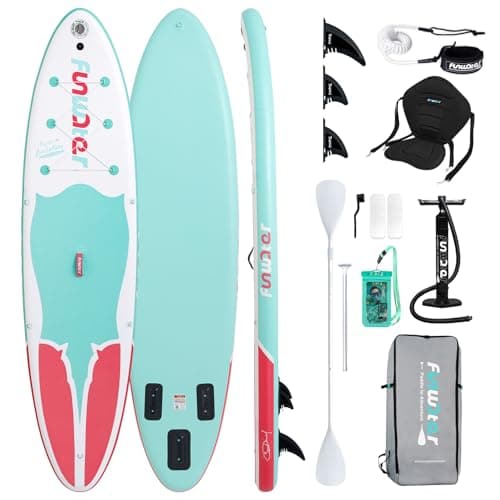 FunWater Tavola da surf gonfiabile,SUP Complete Inflatable Paddleboard Accessories Adjustable Paddling,Pump,Travel Backpack,Lead,Waterproof Bag