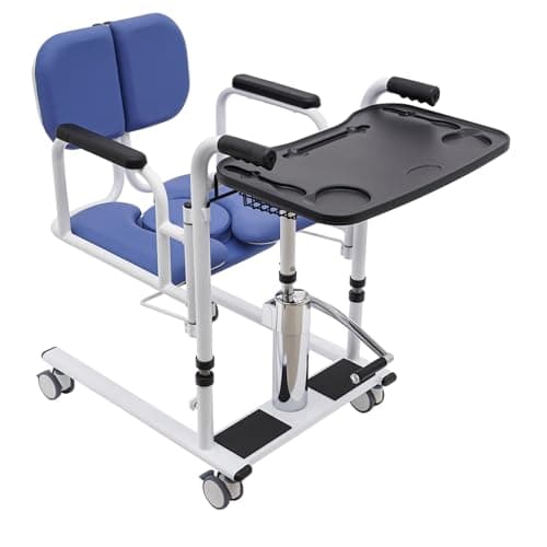 Sollevatore idraulico per pazienti con ruote fino a 150 kg, sedile separato a 180°, per malati, anziani, disabili, donne incinte (blu)
