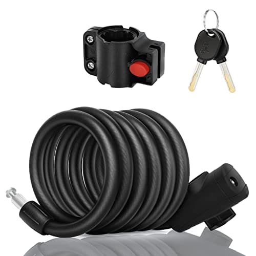 Wonnell Lucchetto per Bicicletta,180cm/12 mm Lucchetto Bici Lucchetti Cavo Blocco per Bicicletta con 2 Chiavi,Catena Antifurto a Spirale per Bici, Triciclo, Scooter,Lucchetto Bici