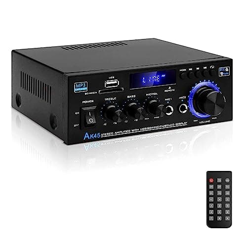 Hi-Fi Audio Amplificatore,2.0CH Bluetooth 5.0 Amplificatore di Potenza Audio,AK45 40W×2 Uscita Max 400W Ricevitore Stereo Amp per Home Theater,Altoparlante Auto W/Mic USB FM Radio