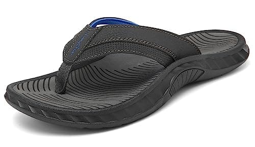 ChayChax Infradito Uomo Sandali Sportivi Ortopediche per Arco Scarpe da Spiaggia e Piscina Antiscivolo Ciabatte,Grigio Scuro-Blu,44 EU
