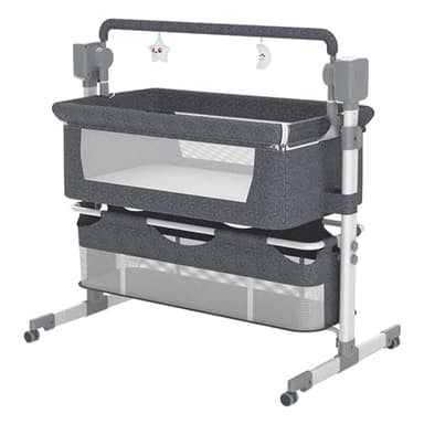 Nine point nine Elettrico Culla Next to Me, Multifunzionale Culla Neonato Fianco Letto, Convertibile Culla Co-sleeping per Bambini Pieghevole con Musica Bluetooth 5 Ingranaggi Ondeggianti (Grey)
