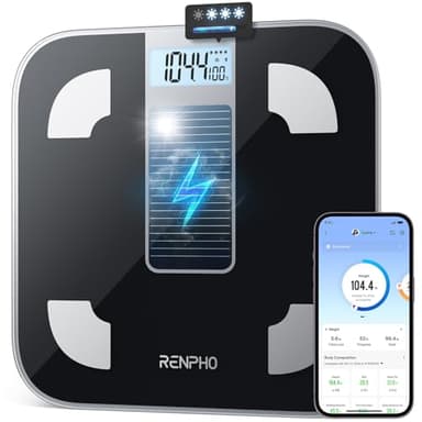 RENPHO Bilancia Pesapersone Digitale Solar, Bilancia Impedenziometrica Ecologica senza Batterie, Pesapersone Professionale Bluetooth con App per 13 Misurazioni Corporee, 180 kg