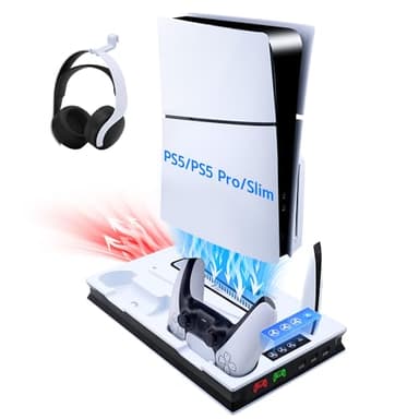 Mcbazel PS5/PS5 PRO/PS5 Slim Verticale Supporto di Raffreddamento, Stazione Ventola di Raffreddamento Regolabile con Supporto Cuffie,Stazione di Caricatore Doppio Controller Joystick per PS5 Slim/PS5