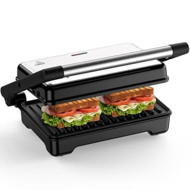 YASHE Tostapane a Piastra, Griglia Panini 1500W, Piastre XXL Antiaderenti, Temperatura Automatica, Spie Luminose, Per 2 Fette
