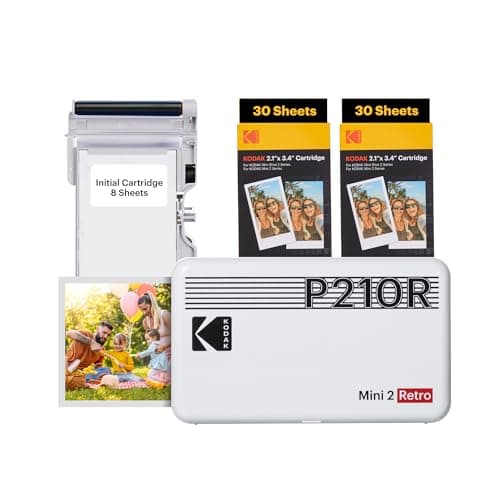 KODAK Mini 2 Retro 4PASS Stampante Fotografica Portatile (5.3x8.6cm) + Pacchetto con 68 Fogli, Bianco
