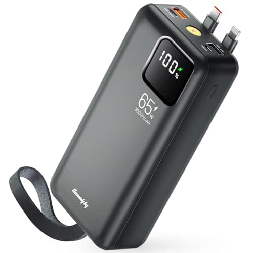 Power Bank da 65 W, 27000 mAh, con cavi USB-C e iOS integrati, Ricarica Rapida con 4 Porte, Power Bank per Laptop con Display Digitale a LED, Batteria Esterna per iPhone, Samsung, MacBook e altro