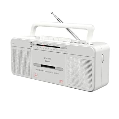 Lettore di cassette audio portatile con Bluetooth, USB e radio stereo AM/FM, microfono integrato per registrazione USB Conversione MP3, doppi altoparlanti, uso interno o esterno
