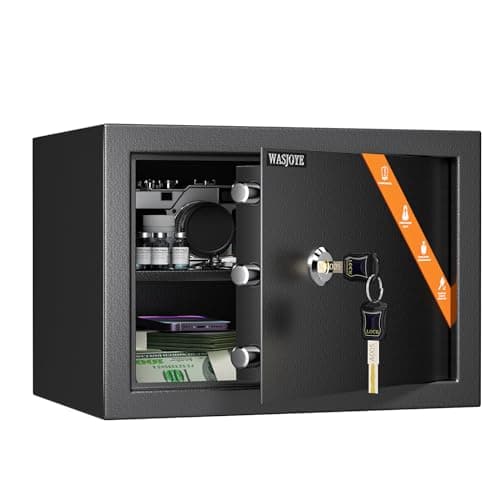 WASJOYE Cassaforte con Chiave, Cassaforte a Muro con Serratura 2 Chiaves, 19L Cassetta di Sicurezza da Pavimento, Casa/Ufficio Casseforti da Armadio per Soldi Telefono Medicina Passaporto, 25*35*25CM