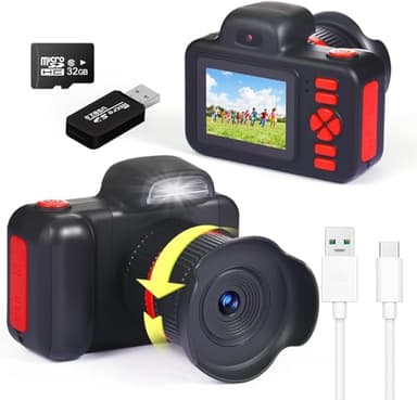 YunLone Macchina Fotografica Bambini 12MP Selfie Ricaricabile Fotocamera Digitale Bambina Musicale Videocamera per Ragazze Ragazzi 3-10 Anni -Black