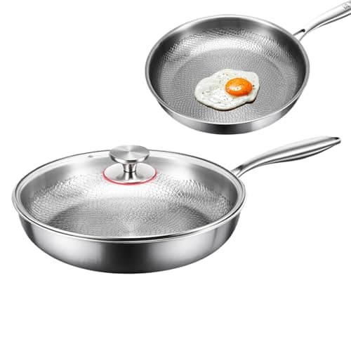 Generico Titanio martellato Pan Pro, padella in titanio con coperchio, padella nutrizionale in titanio non bastosa per cucina, 26 cm/28 cm/30 cm