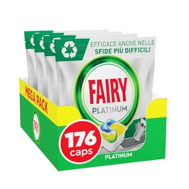 Fairy Platinum Detersivo Pastiglie Lavastoviglie Brillantante, 176 Capsule Lavastoviglie, Limone, Con Sistema Di Prelavaggio Integrato, Efficace Nelle Sfide Difficili Contro Lo Sporco