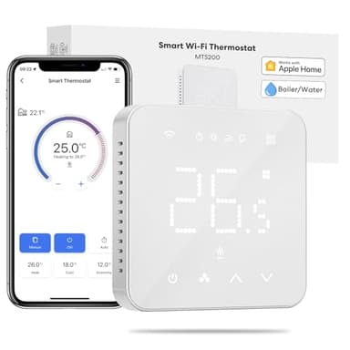 Meross Termostato Smart, Termostato WiFi per Caldaia, Cronotermostato Modalità Estiva, Termostato Intelligente da Parete Compatibile con HomeKit, Alexa e Google Home, Funzione Programmazione