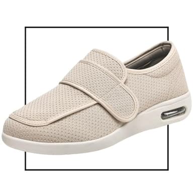 Scarpe pianta Larga Uomo, Scarpe Uomo per Diabetici Extra Larghe Scarpe Ortopediche Uomo per Piedi Gonfi Scarpe con Strappo Regolabile Allevia Dolore ai Piedi(Beige,42 EU)