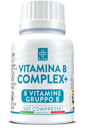 Vitamina B Complex Alto Dosaggio 365 Compresse PiuLife® 1 Al Giorno, 100% VNR, Vitamina B6 B1 B2 B3 Niacina, B5, B8 Biotina, B9 Acido Folico, Vitamina B12, Tutte Le Vitamine Gruppo B Integratore