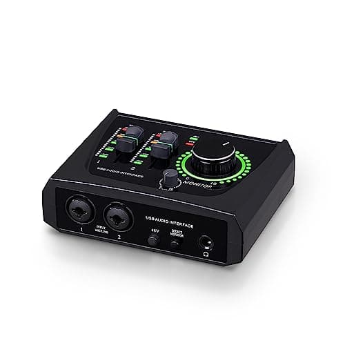 BOMGE Mini interfaccia audio USB a 2 canali per registrazione, streaming e podcasting, con alimentazione phantom XLR/48V, interfaccia audio di qualità da studio per chitarrista, cantante, podcaster o