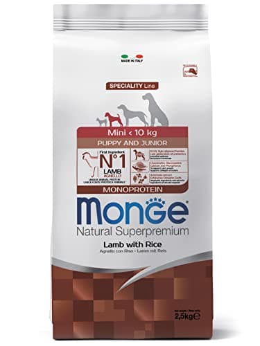Monge Natural Superpremium PUPPY AND JUNIOR LAMB AND RICE, cibo per cani per tutte le razze (cibo per cuccioli, cibo secco per cani con agnello e riso, molto ricco di fibre e vitamine, 7,5 kg)