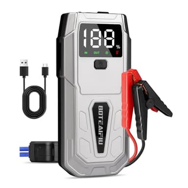 Booster Avviamento Auto 5000A Avviatore Batteria Auto di Emergenza Avviamento Batteria Booster Fino a 9.5L Gas o 8.0L 12V Jump Starter Diesel Display LCD, Ricarica USB