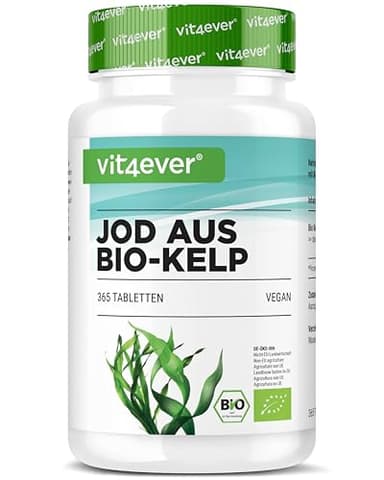 Bio Kelp (Iodio naturale) - 365 compresse ciascuna con 200µg di iodio da alghe marroni organiche - Senza additivi indesiderati - Altamente dosato - Vegan