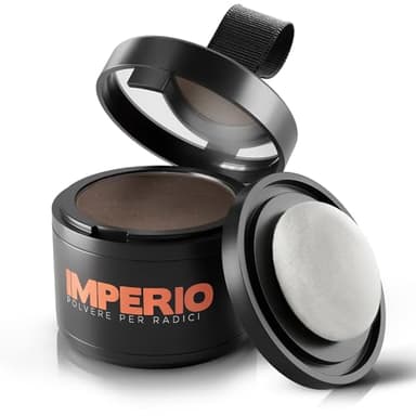 Polvere per capelli IMPERIO - Correttore per infoltimento capelli per donna e uomo, mascara per capelli waterproof per nascondere la ricrescita - 4g (castano medio)