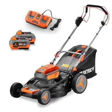 Fuxtec Tagliaerba a Batteria 40V (2x20V) E2RM46 semovente, Mulching e Scarico Laterale - Set Batterie 2x4Ah e Caricabatterie - Larghezza di Taglio 46cm, 50L, Altezza di Taglio 25-75mm