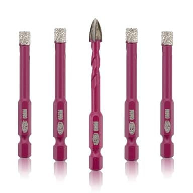 QUEFORET Punte Diamantate Gres Porcellanato 5 Pezzi - 4 Pezzi 6mm Punte Trapano, 1 Pezzo 6mm Punta in Carburo per Porcellana Piastrelle Ceramica Marmo Granito, Gambo Esagonale a Cambio Rapido