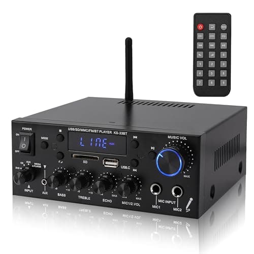 NamYoprce Amplificatore 500W+500W HiFi Audio Stereo BT Radio Portatile per Auto o Casa, con Telecomando ed Mini Display 2CH LCD, 12 V / 220 V