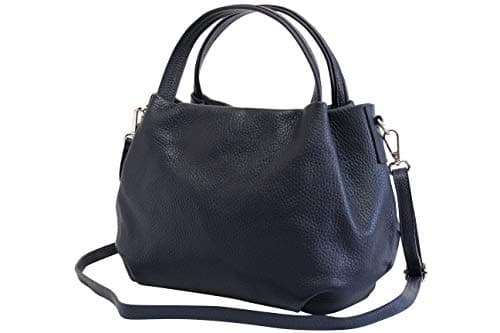 AmbraModa borsa a mano di donna, borsa a tracolla, borsa a spalla italiana in vera pelle dollaro GL023 (blu scuro)