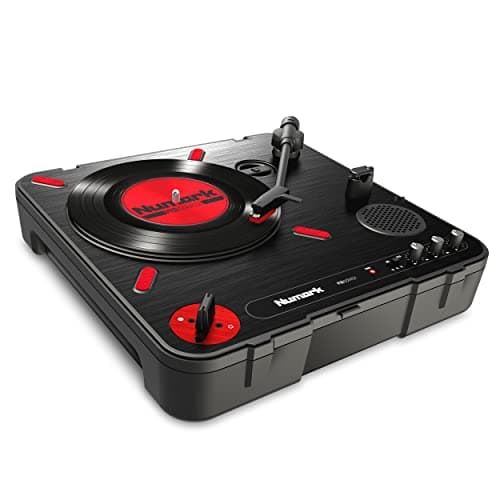Numark PT01 Scratch - Giradischi Portatile per DJ con Commutatore Scratch, Casse, Alimentazione a Batteria/Rete, Selezione RPM e Connettività USB