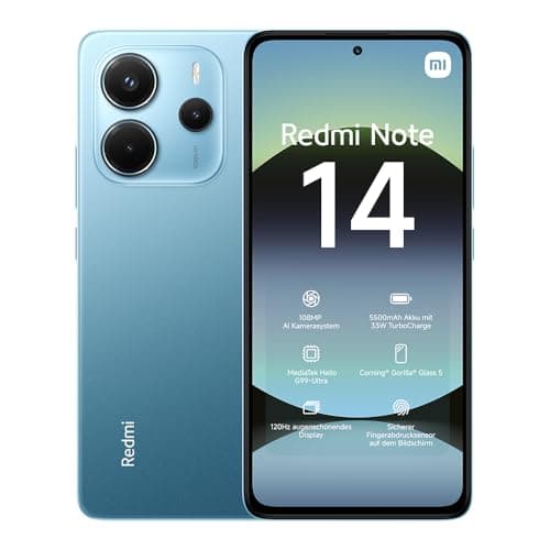 Smartphone Xiaomi Redmi Note 14, 8+256GB, Sistema fotografico con AI da 108MP, batteria da 5500mAh, display Eye-Care da 120Hz, funzionalità AI (caricabatterie non incluso),Blu