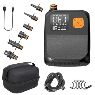 Pompa elettrica Paddle,Pompa ad aria elettrica ricaricabile 20PSI Gonfiatore Sup, con 1 porte USB luci a LED e 6 ugelli gonfiaggio a due stadi Pompa ad aria senza fili per Kitesurf, Tenda, Materasso