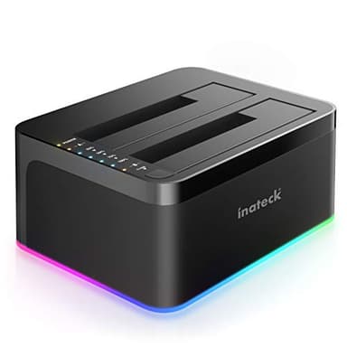 Inateck Stazione di aggancio (Docking Station) per disco rigido RGB SATA a USB 3.0 con clonazione non in linea (offline), per HDD e SSD da 2,5 e 3,5 pollici, supporto UASP, nero, SA02003