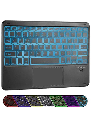 LAMA Tastiera Wireless Retroilluminata a 7 Colori con Touchpad, Tastiera Portatile Bluetooth Ultra Sottile per Tablet, Mini Tastiera Universale per Tablet/iOS/Android/Windows/Laptop/Computer