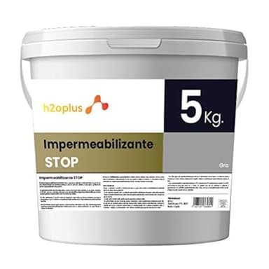 H2OPLUS Membrana Impermeabilizzante Grigio STOP 5Kg · Guaina Liquida Impermeabilizzante Colorata · Vernice plastica 100% NATURALE a base di Acqua, NESSUN ODORE ai Solventi Chimici